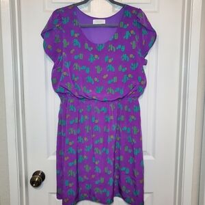 Peach California Cactus Print XL Purple blouson dress
